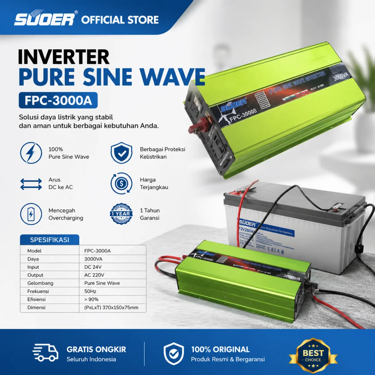 SUOER INVERTER FPC 3000 WATT PURE SINE WAVE