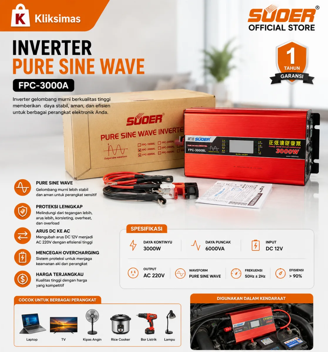 SUOER INVERTER FPC 3000 WATT PURE SINE WAVE