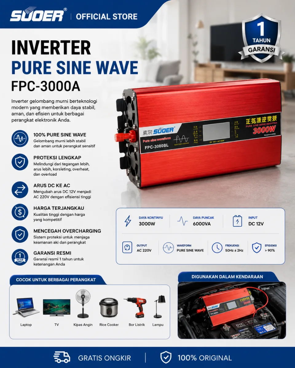 SUOER INVERTER FPC 3000 WATT PURE SINE WAVE