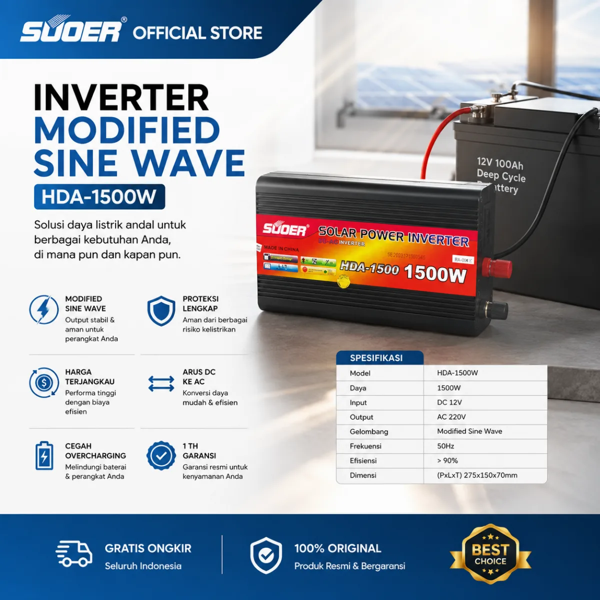 SUOER INVERTER HDA 1500 WATT MODIFIED SINE WAVE (CHARGER)