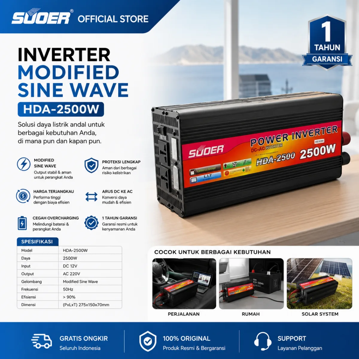 SUOER INVERTER HDA 2500 WATT MODIFIED SINE WAVE