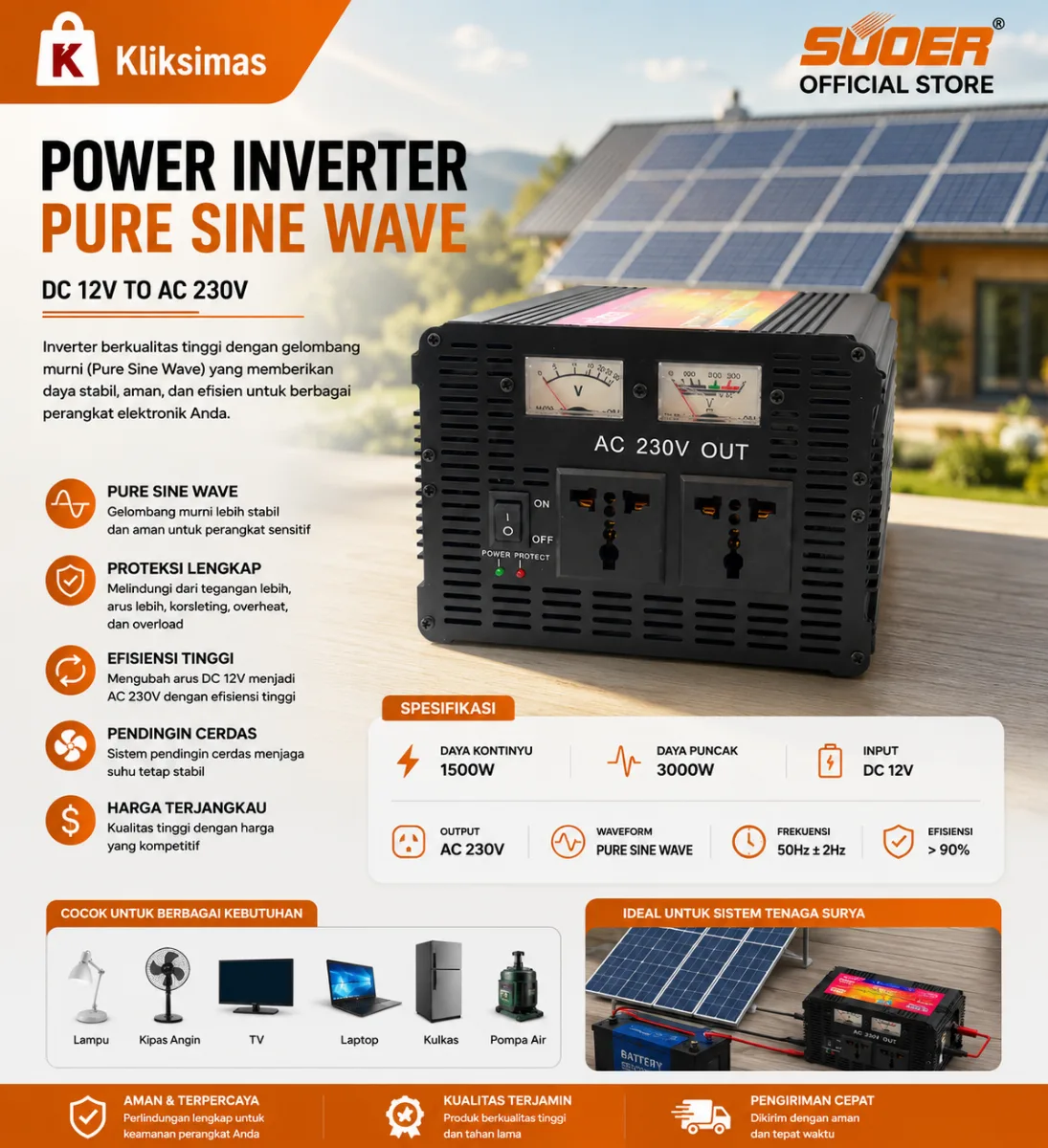 SUOER INVERTER HDA 2500 WATT MODIFIED SINE WAVE