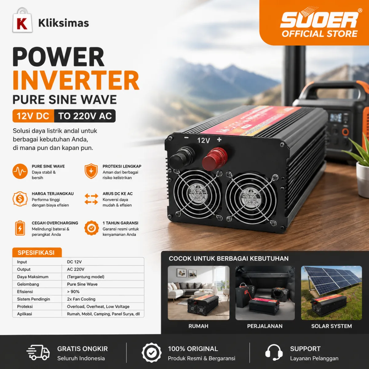 SUOER INVERTER HDA 2500 WATT MODIFIED SINE WAVE