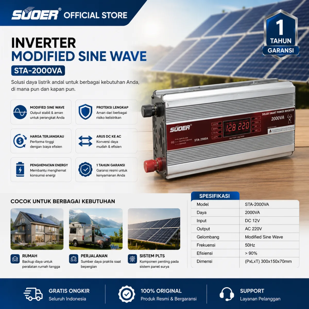 SUOER INVERTER STA 2000 WATT 12 VOLT MODIFIED SINE WAVE