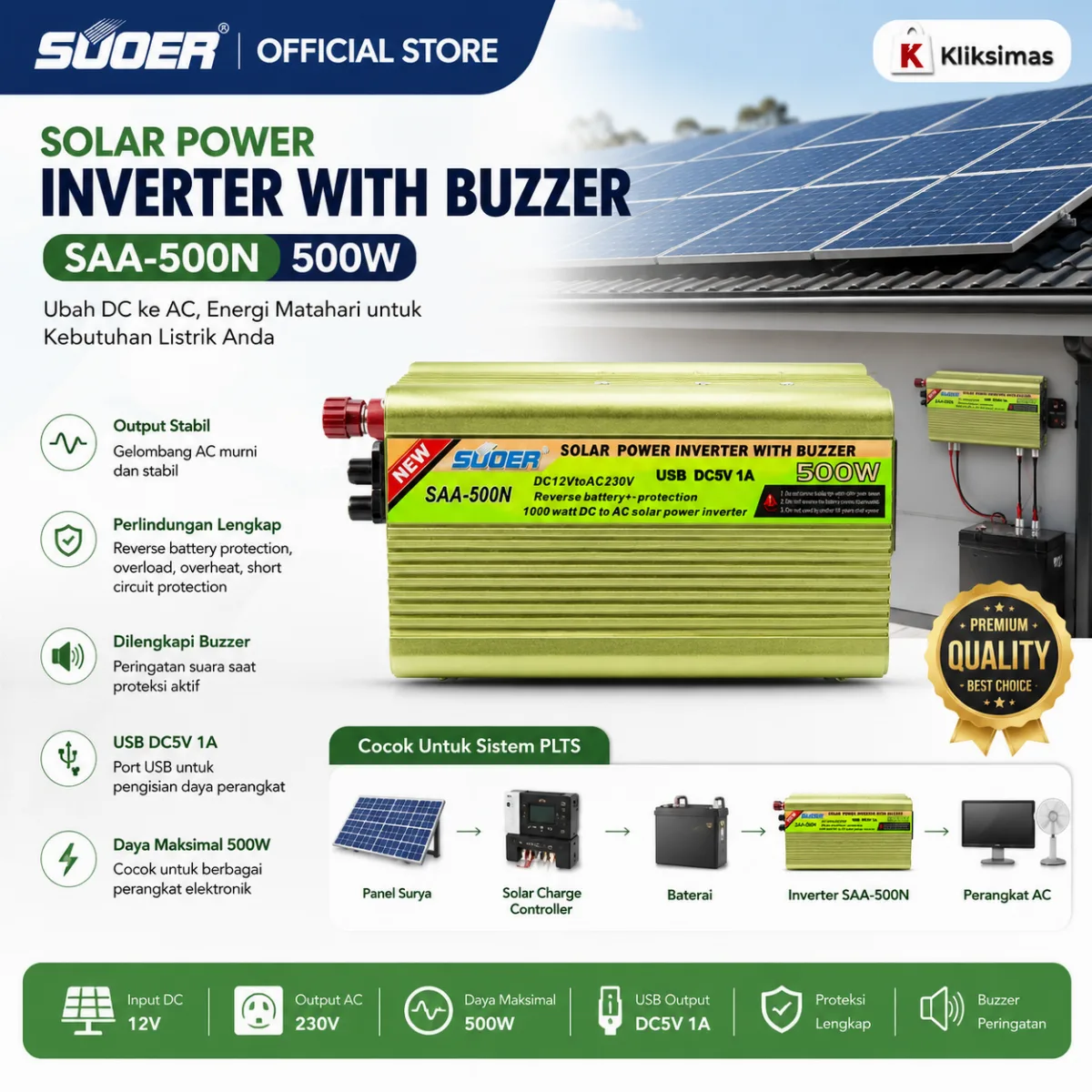 SUOER INVERTER SAA NEW 500 WATT 12 VOLT MODIFIED SINE WAVE