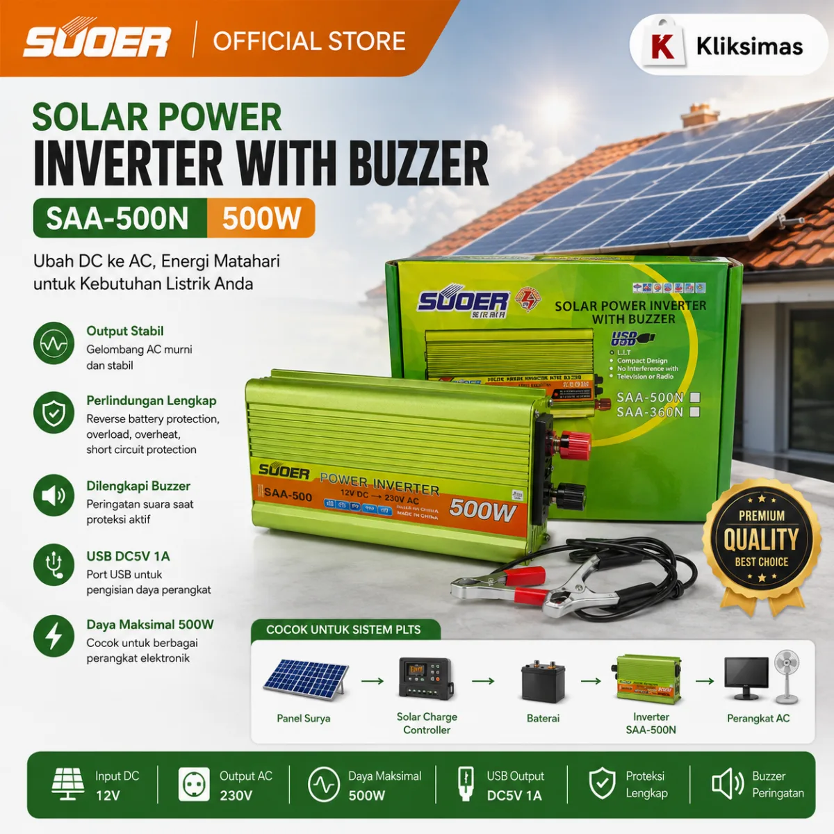 SUOER INVERTER SAA NEW 500 WATT 12 VOLT MODIFIED SINE WAVE