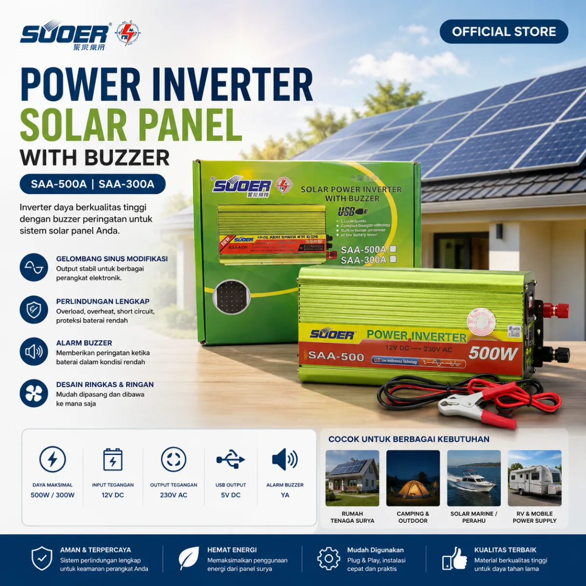 SUOER INVERTER SAA NEW 500 WATT 12 VOLT MODIFIED SINE WAVE