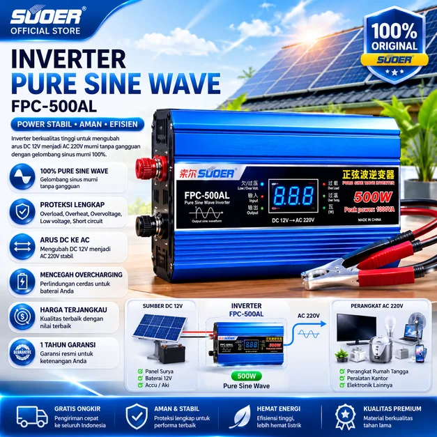 SUOER INVERTER FPC 500 WATT PURE SINE WAVE