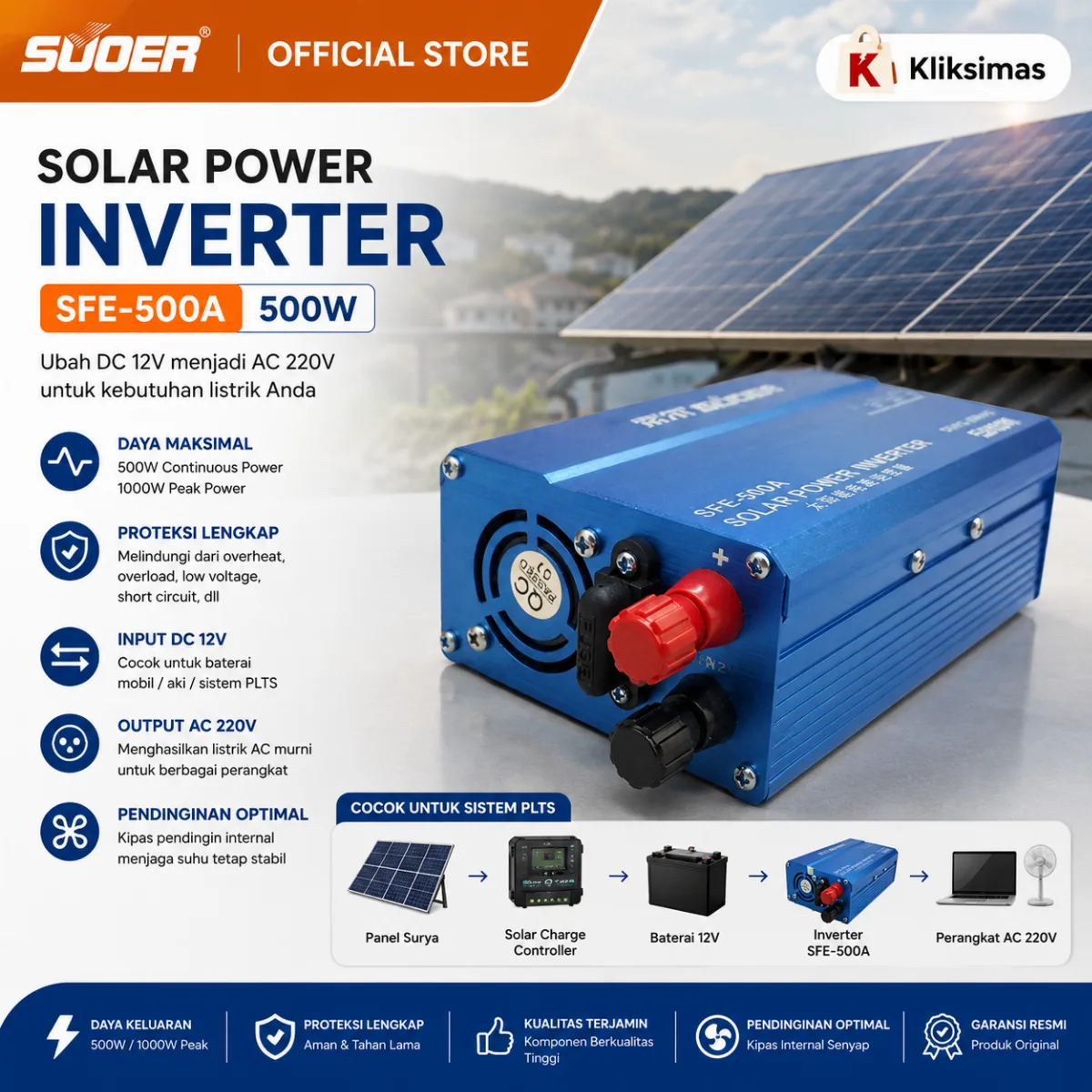 SUOER Power Inverter 500 Watt 12 Volt 500w 12v SFE 500