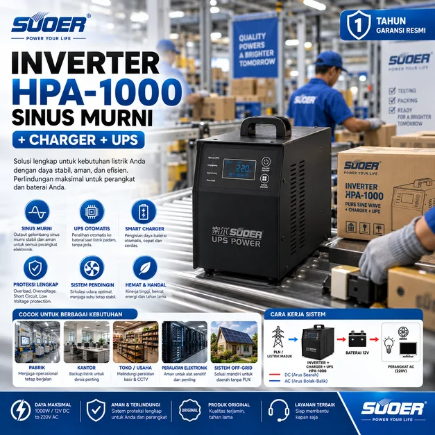 SUOER Inverter HPA-1000 sinus murni+Charger+Ups suoer
