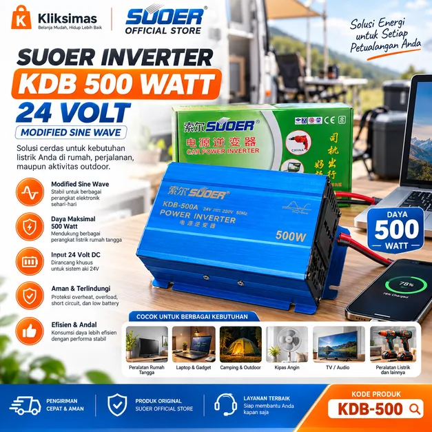 SUOER INVERTER KDB 500 WATT 24 VOLT MODIFIED SINE WAVE