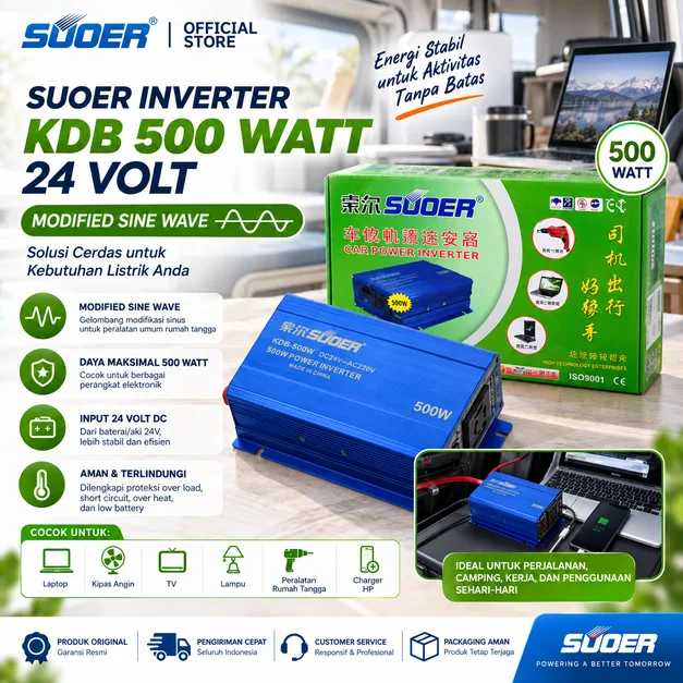SUOER INVERTER KDB 500 WATT 24 VOLT MODIFIED SINE WAVE
