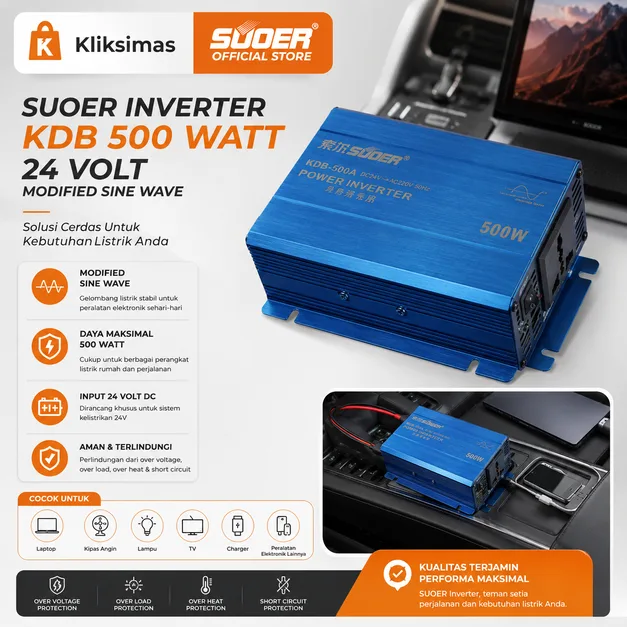 SUOER INVERTER KDB 500 WATT 24 VOLT MODIFIED SINE WAVE