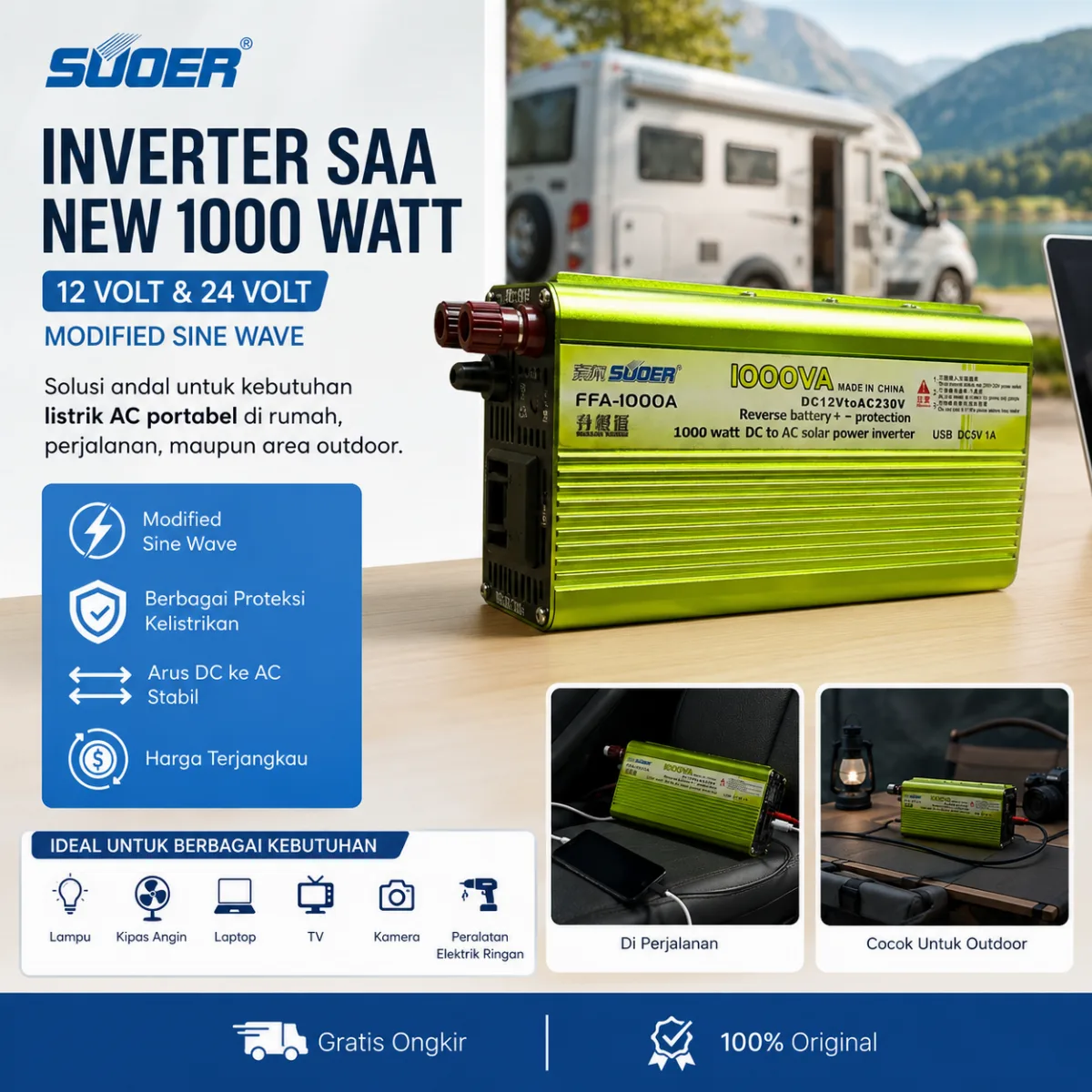 SUOER INVERTER SAA NEW 1000 WATT 12 VOLT DAN 24 VOLT MODIFIED SINE WAVE