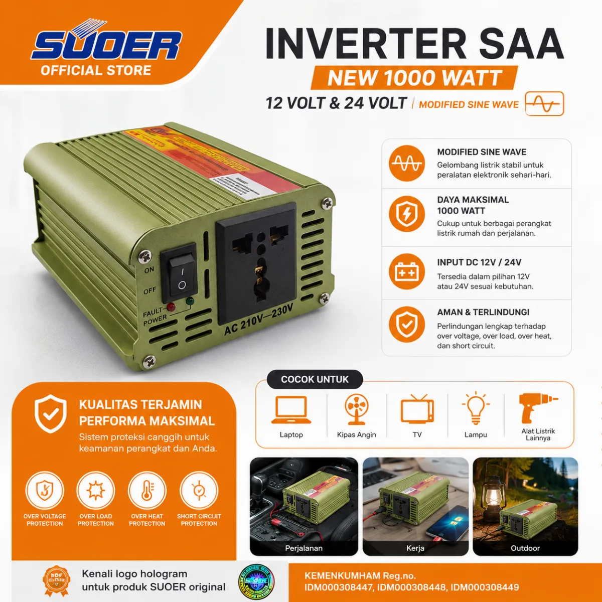 SUOER INVERTER SAA NEW 1000 WATT 12 VOLT DAN 24 VOLT MODIFIED SINE WAVE