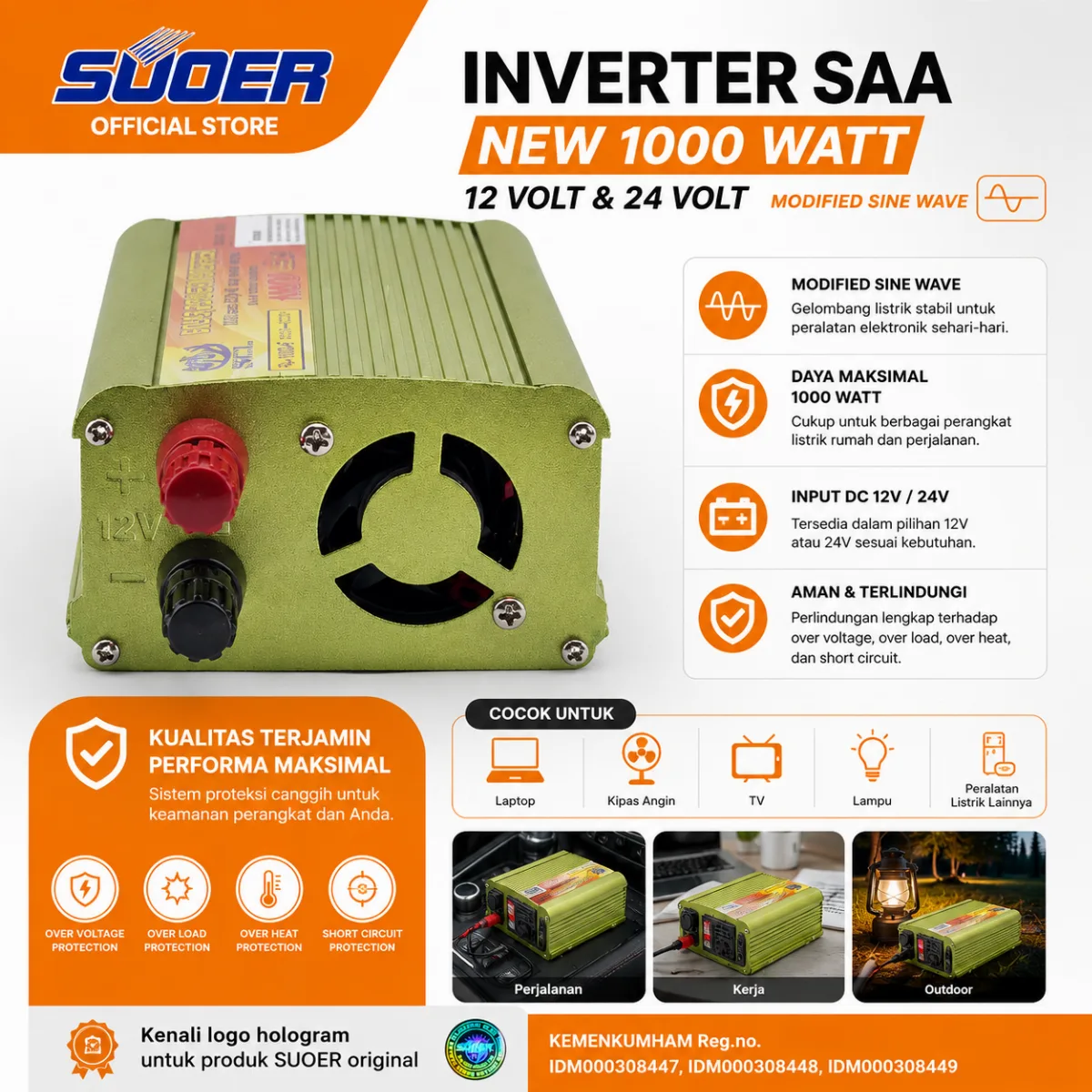 SUOER INVERTER SAA NEW 1000 WATT 12 VOLT DAN 24 VOLT MODIFIED SINE WAVE