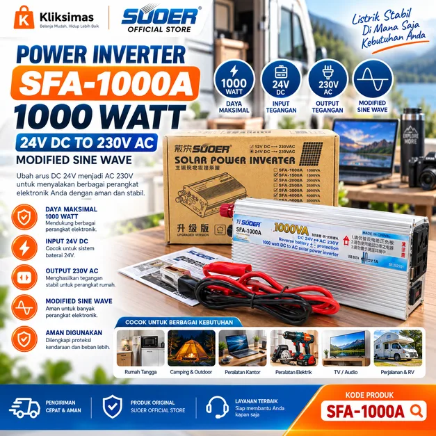 SUOER INVERTER SFA 1000 WATT 24 VOLT (MODIFIED SINE WAVE)