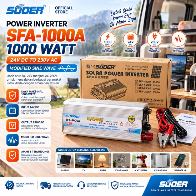 SUOER INVERTER SFA 1000 WATT 24 VOLT (MODIFIED SINE WAVE)