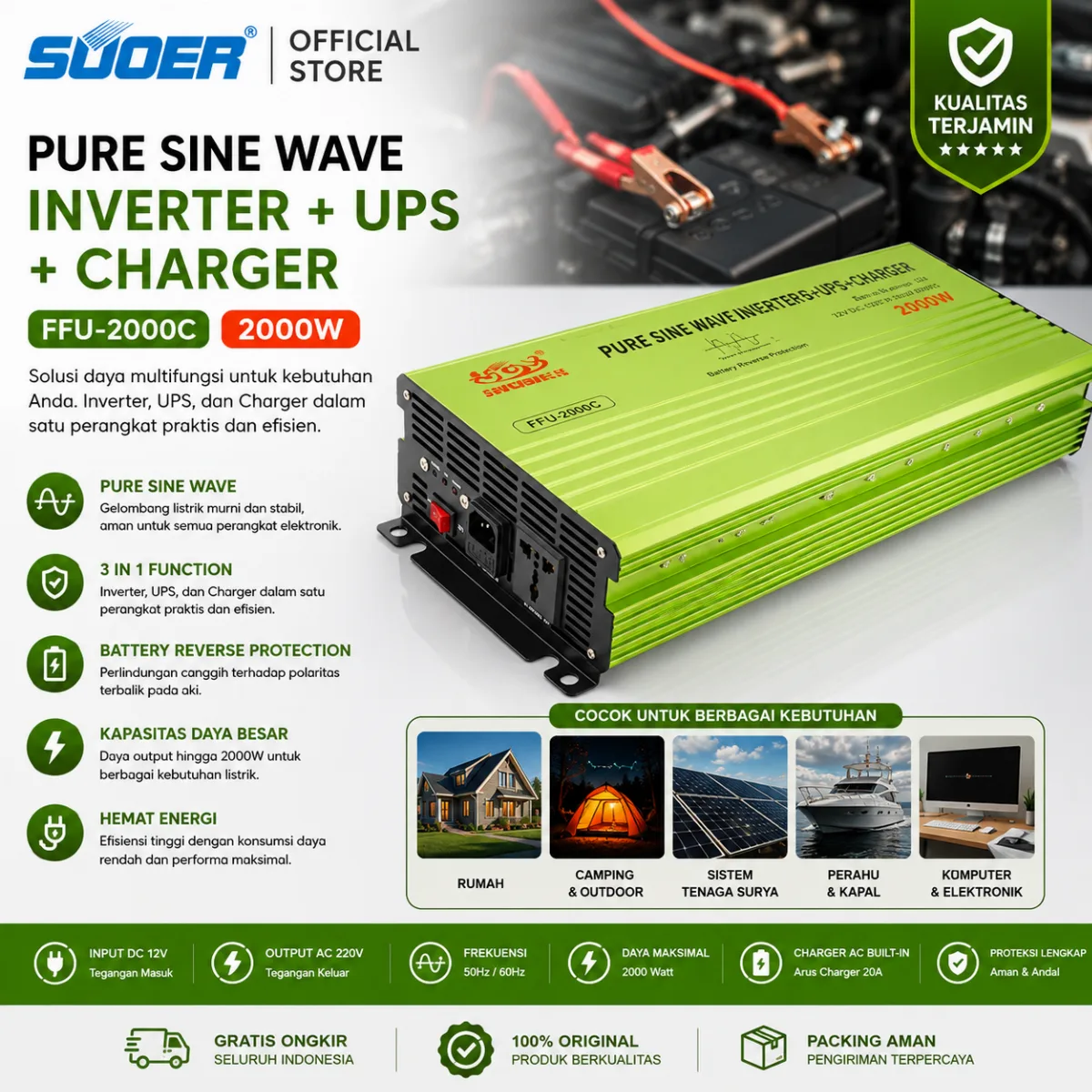 SUOER INVERTER FFU 2000 WATT PURE SINE WAVE
