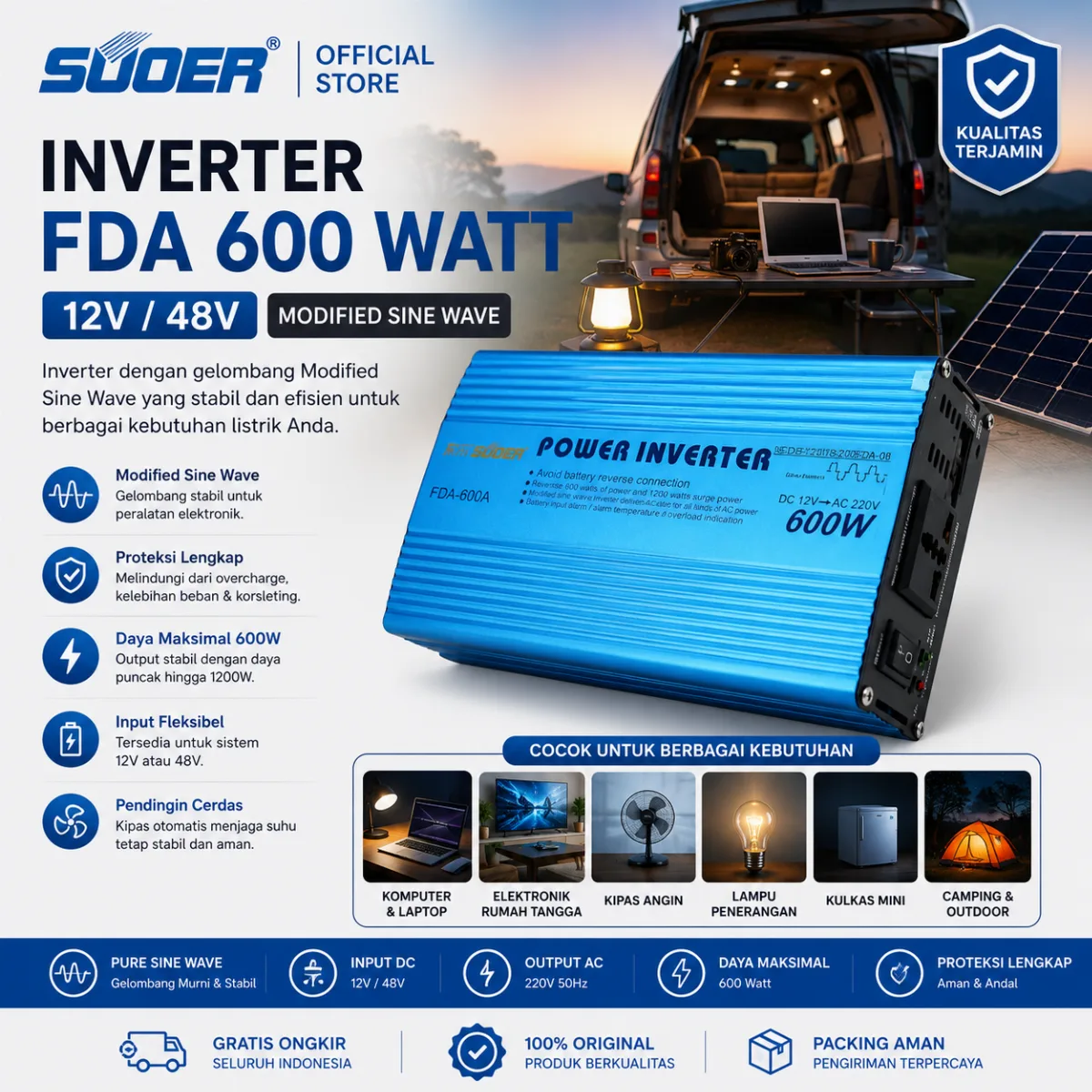 SUOER Inverter FDA 600 Watt Modified Sine Wave DC to AC