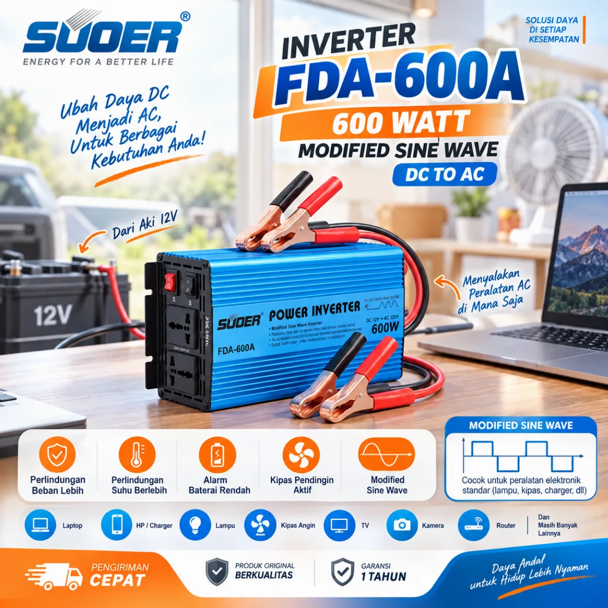 SUOER Inverter FDA 600 Watt Modified Sine Wave DC to AC