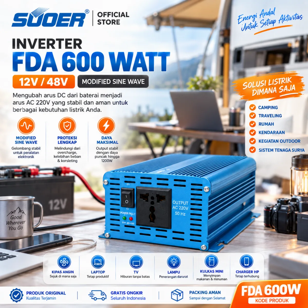 SUOER Inverter FDA 600 Watt Modified Sine Wave DC to AC