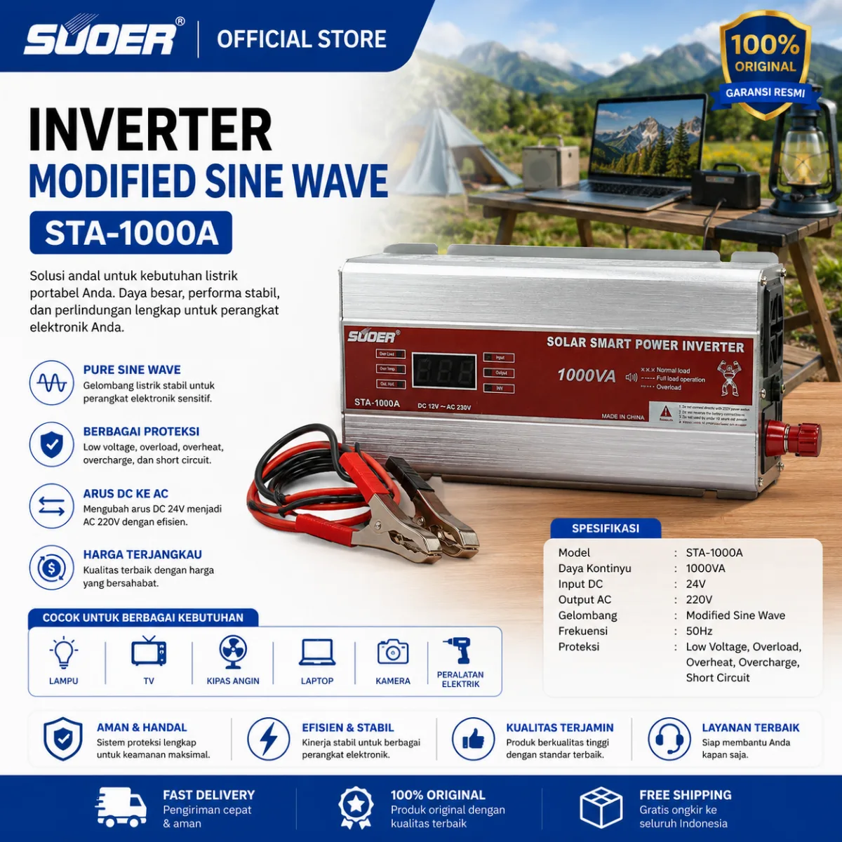 SUOER INVERTER STA 1000 WATT 12 Volt & 24 VOLT MODIFIED SINE WAVE