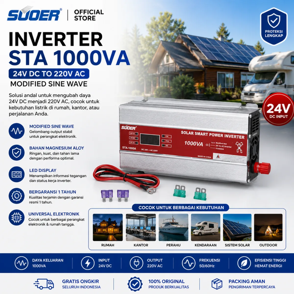 SUOER INVERTER STA 1000 WATT 12 Volt & 24 VOLT MODIFIED SINE WAVE