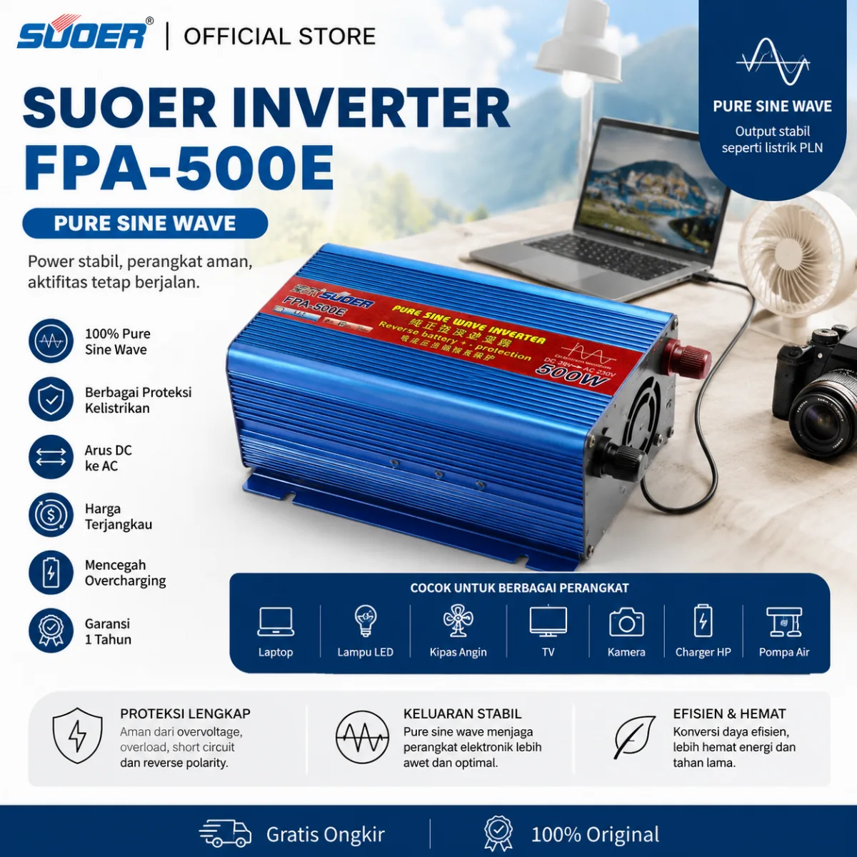 SUOER INVERTER FPA 500 WATT PURE SINE WAVE