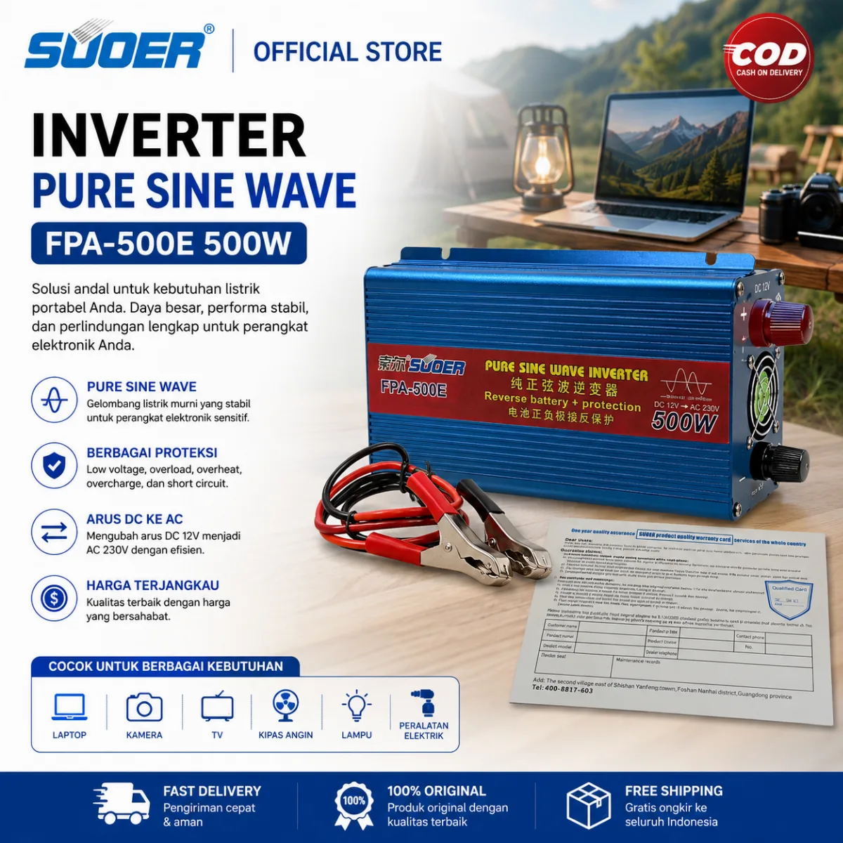SUOER INVERTER FPA 500 WATT PURE SINE WAVE