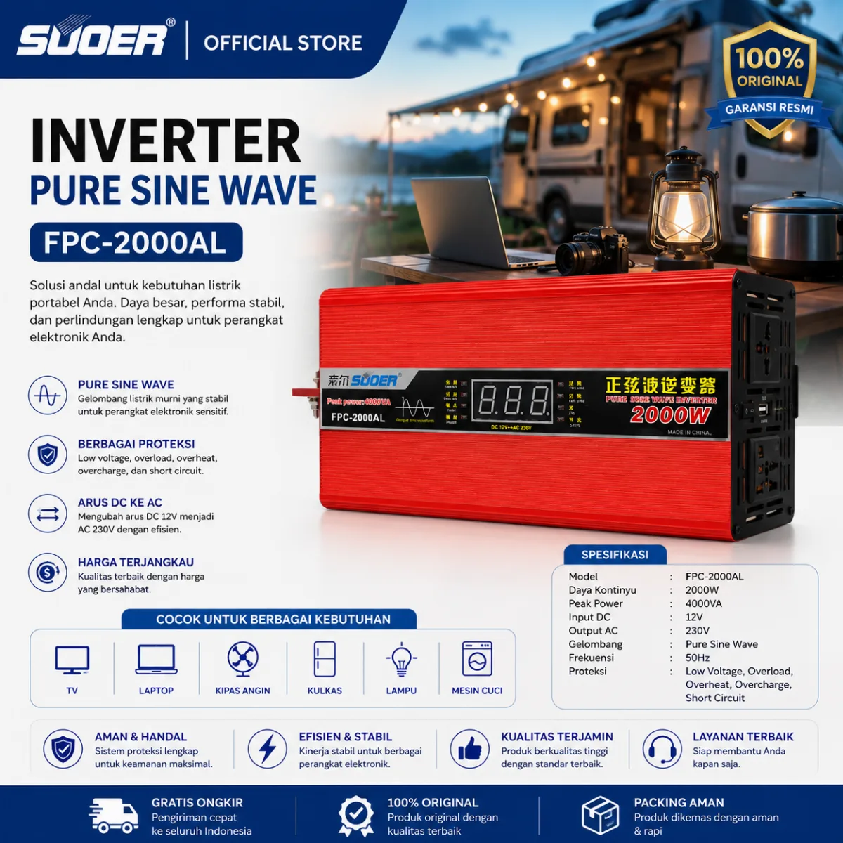 SUOER INVERTER FPC 2000 WATT PURE SINE WAVE