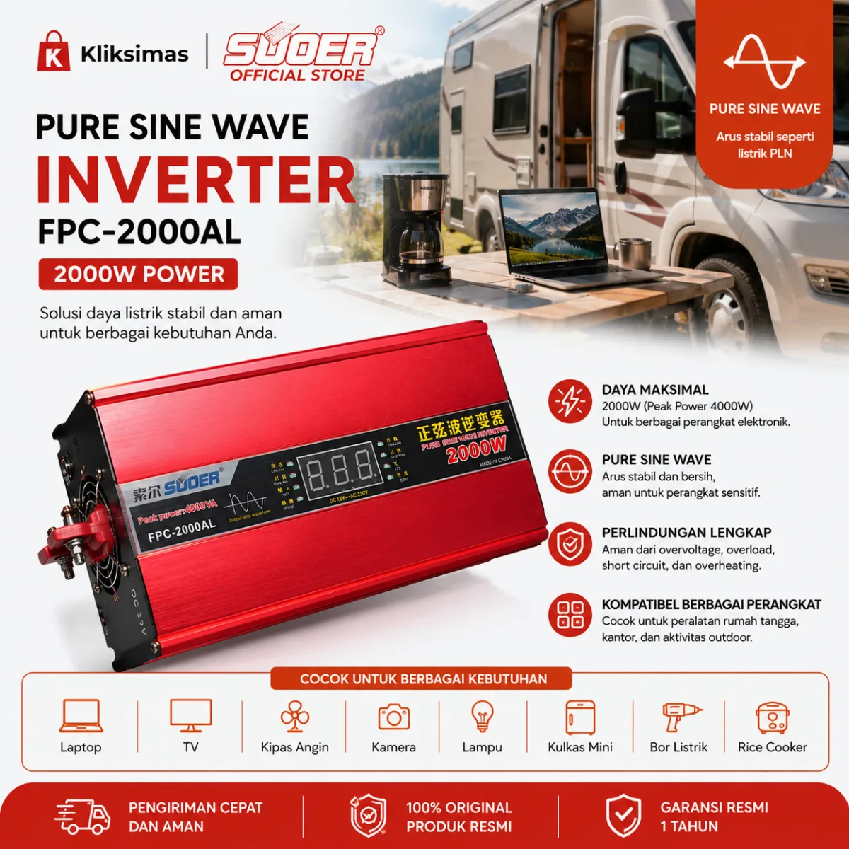 SUOER INVERTER FPC 2000 WATT PURE SINE WAVE