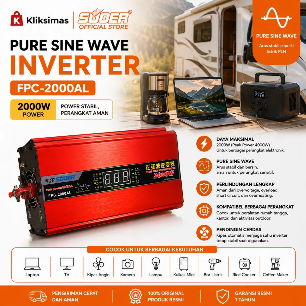 SUOER INVERTER FPC 2000 WATT PURE SINE WAVE