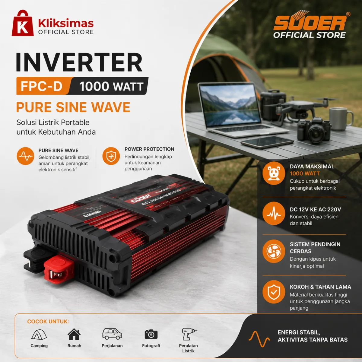 SUOER INVERTER FPC-D 1000 WATT PURE SINE WAVE