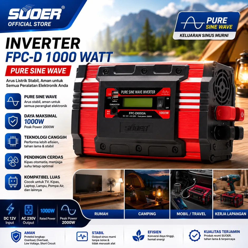 SUOER INVERTER FPC-D 1000 WATT PURE SINE WAVE