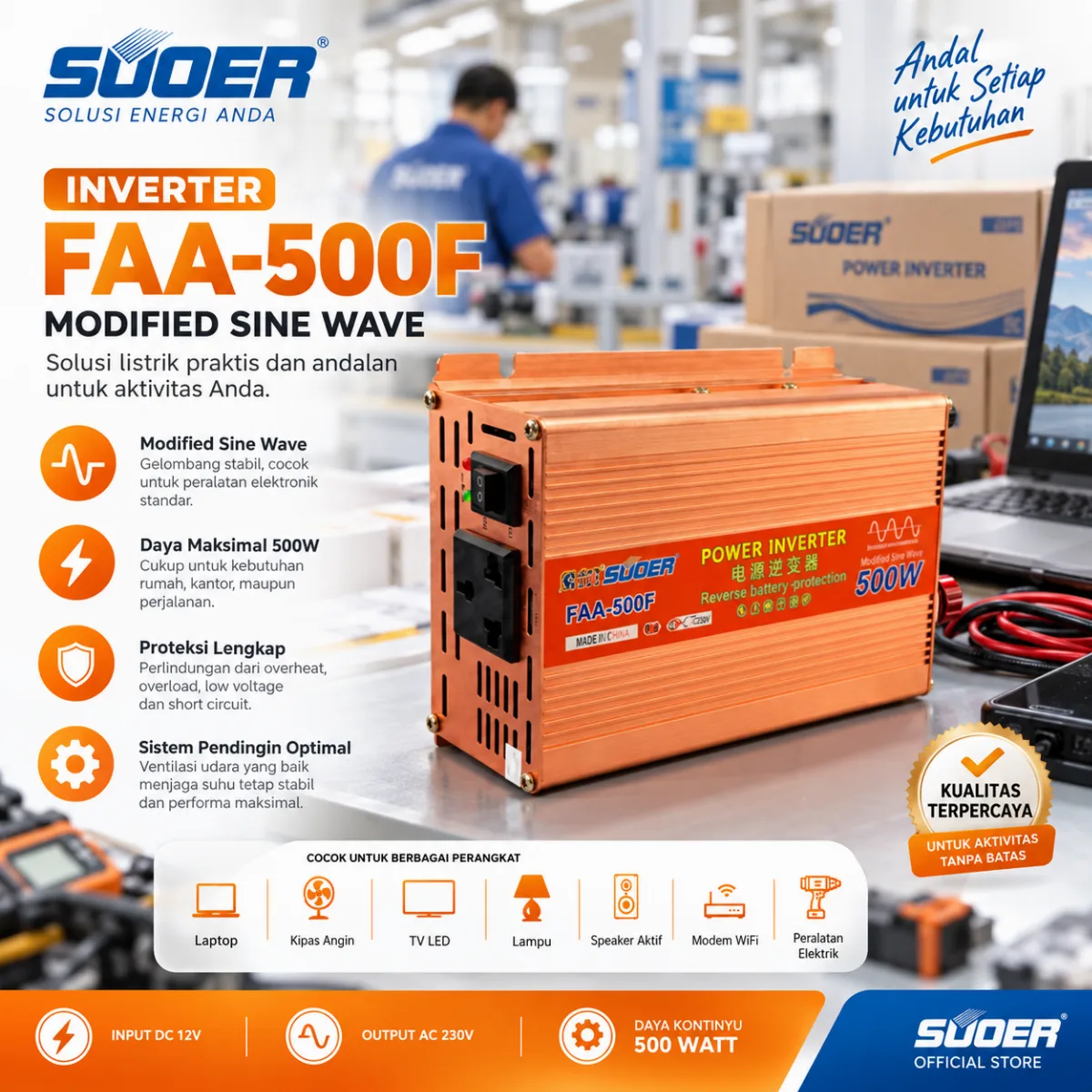 SUOER Inverter FAA 500 Watt Modified Sine Wave