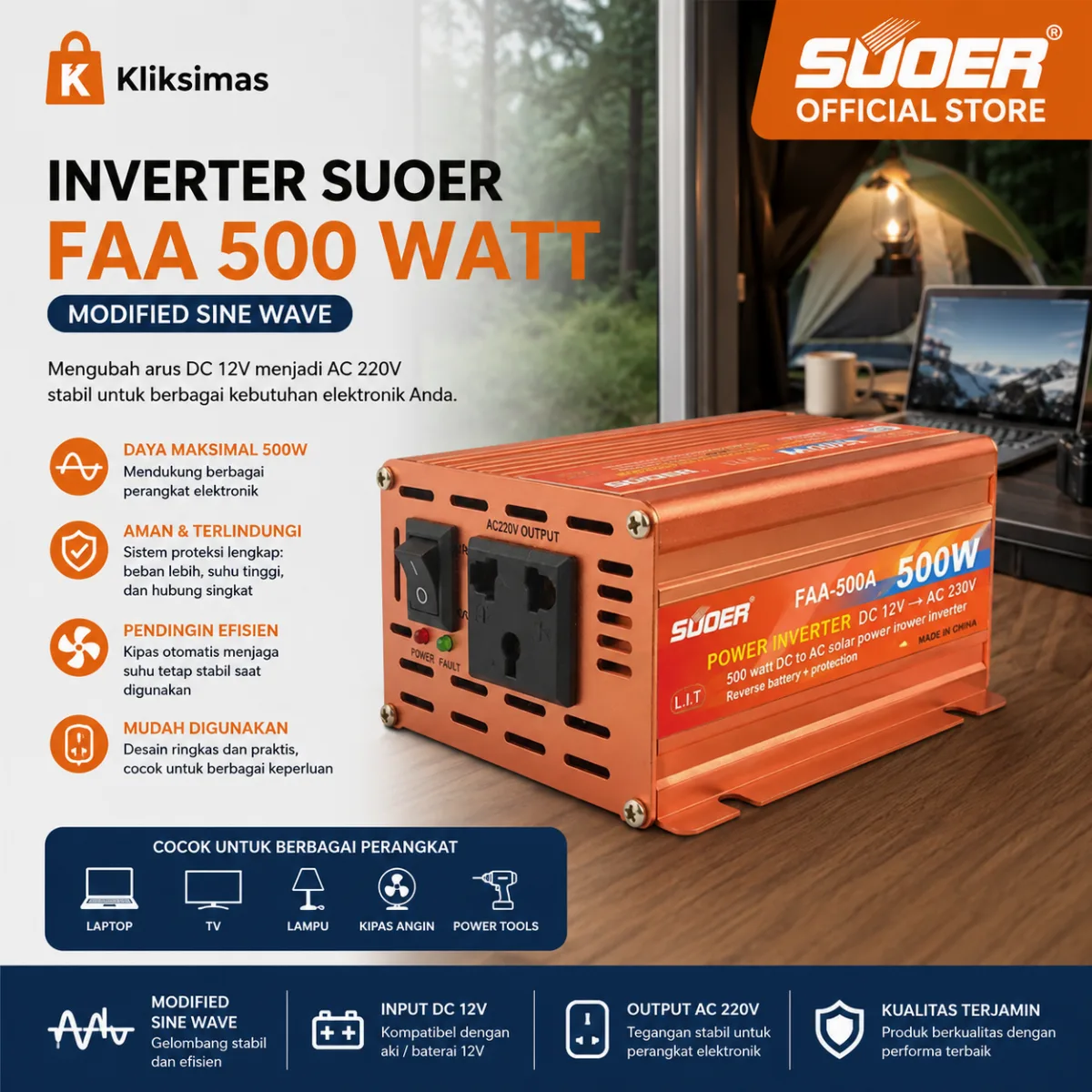 SUOER Inverter FAA 500 Watt Modified Sine Wave