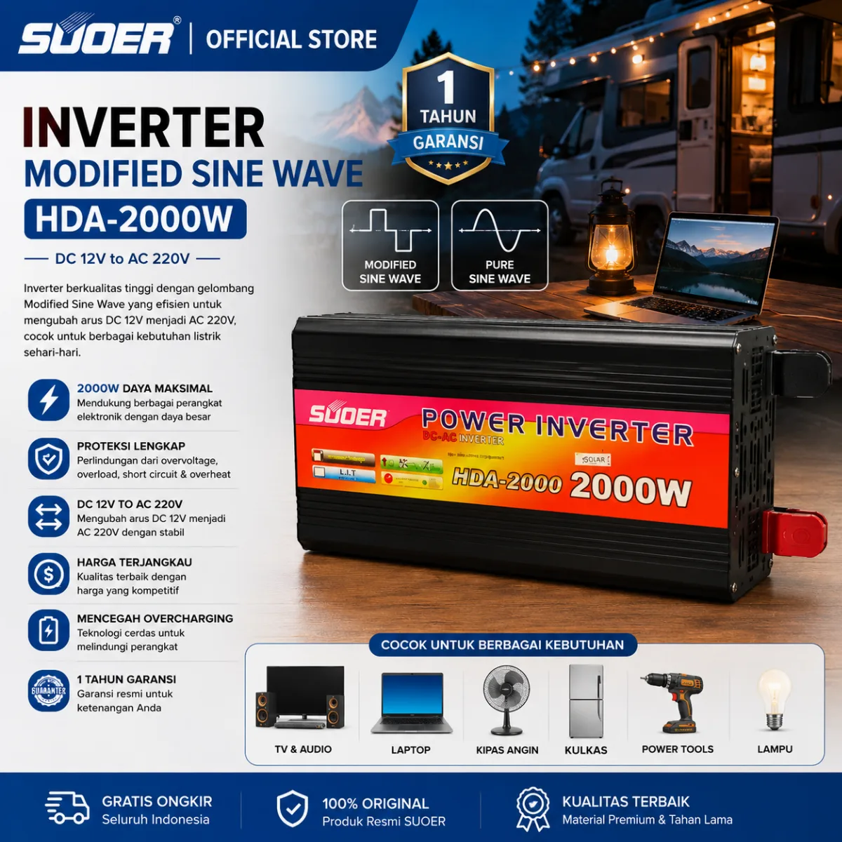 SUOER INVERTER HDA 2000 WATT MODIFIED SINE WAVE dan PURE SINE WAVE