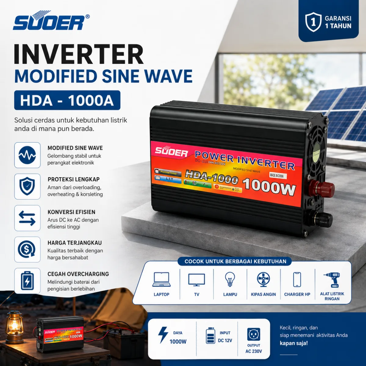 SUOER Inverter HDA Pure Sine Wave dengan Charger Otomatis & UP