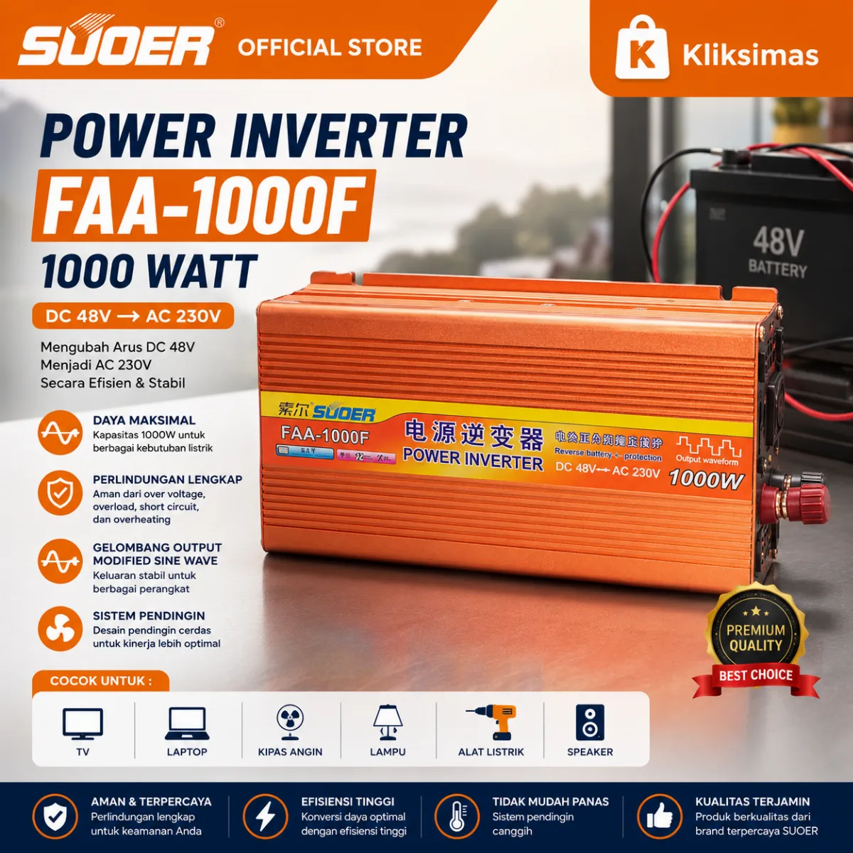 SUOER Inverter FAA 1000 Watt Modified Sine Wave