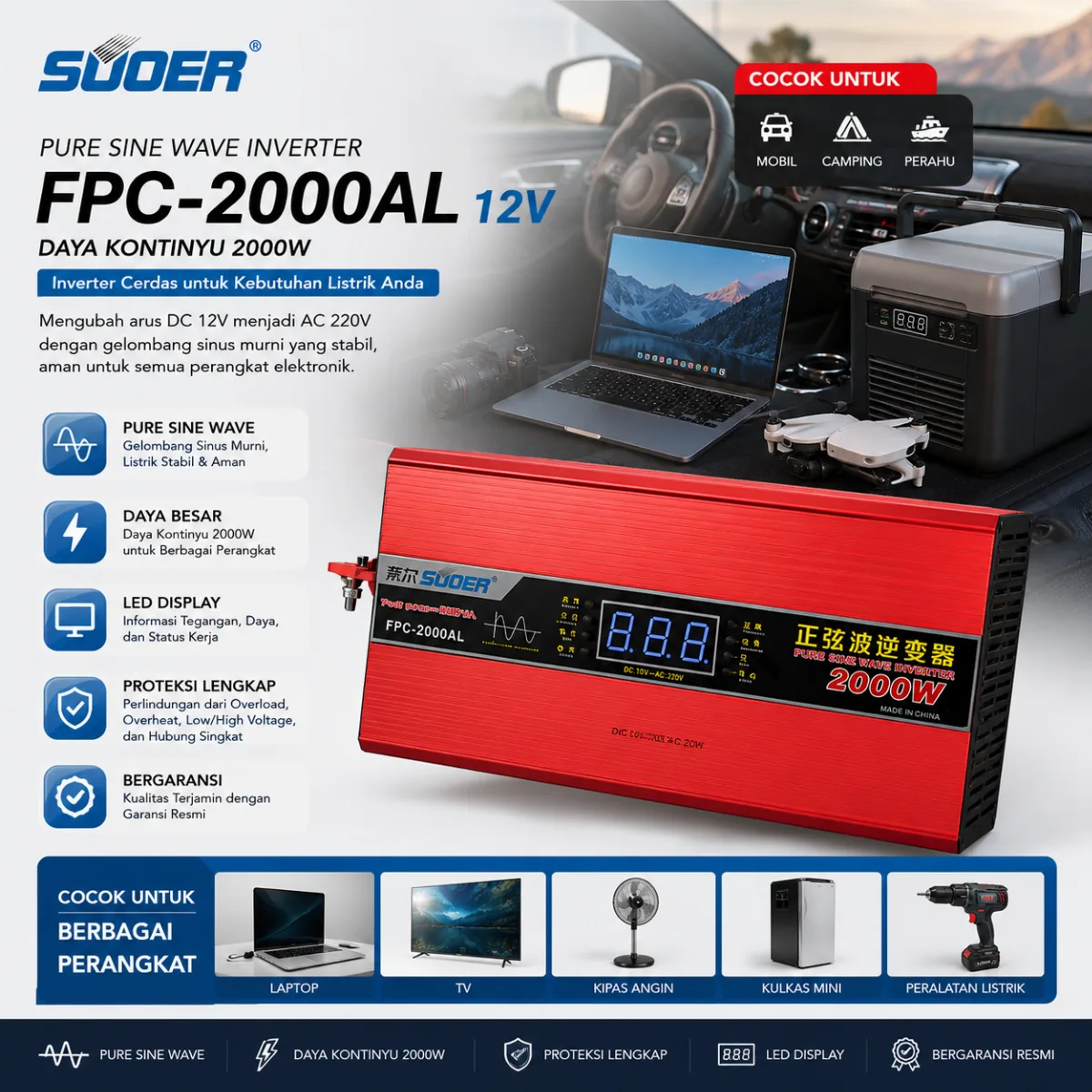 INVENTER FPC-2000AL 12V PURE SINE WAVE (DISPALY)