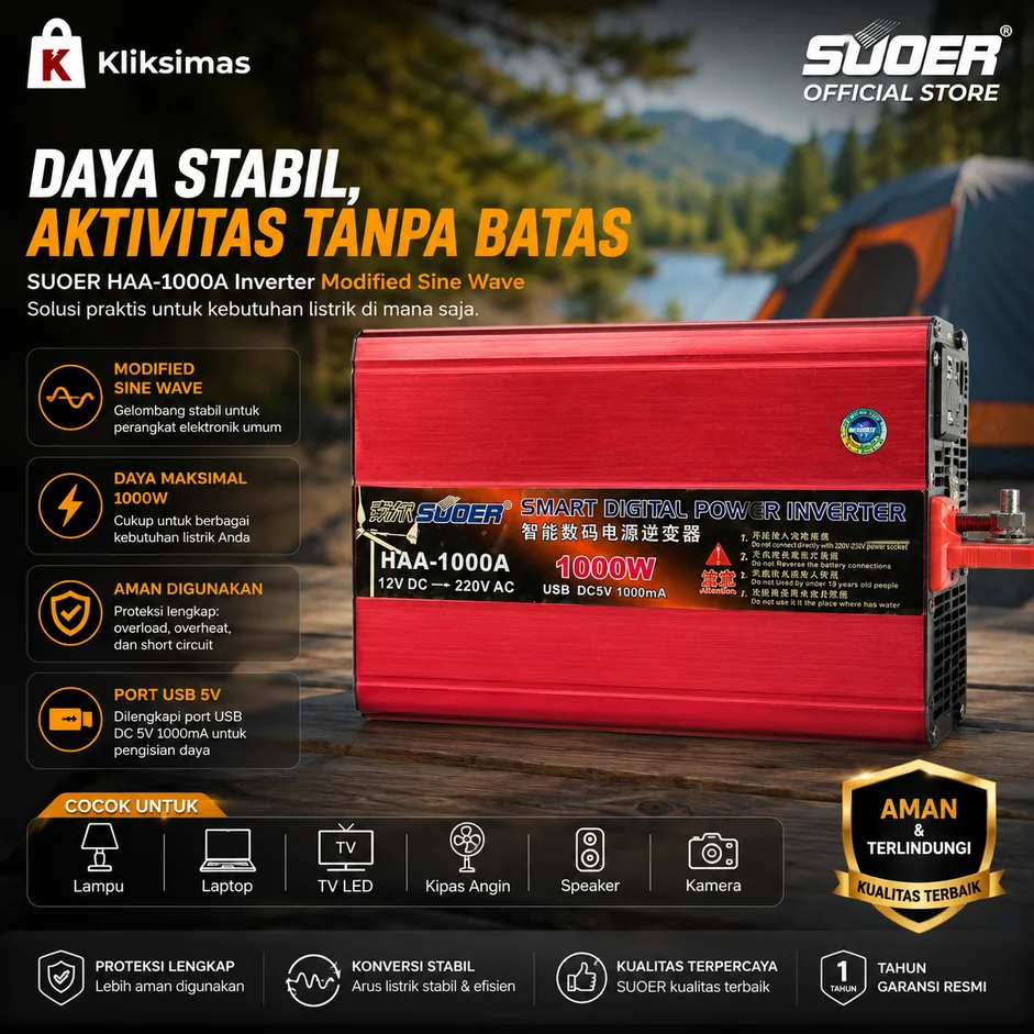 SUOER INVERTER HAA 1000 WATT MODIFIED SINE WAVE