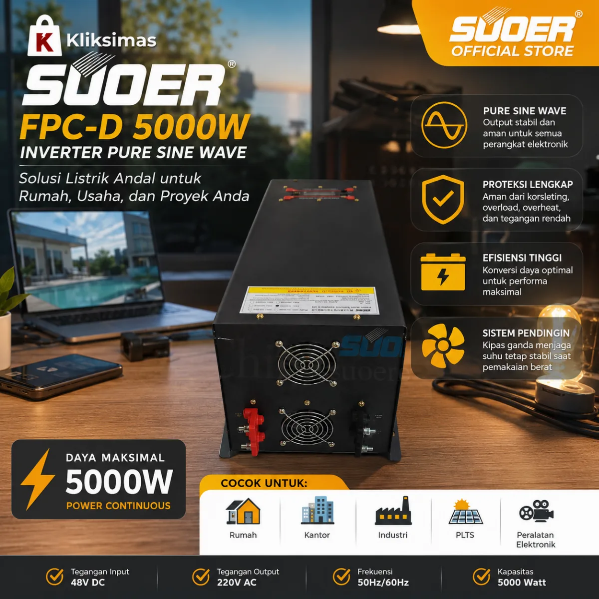 SUOER INVERTER FPC-D 5000 WATT 48 VOLT PURE SINE WAVE