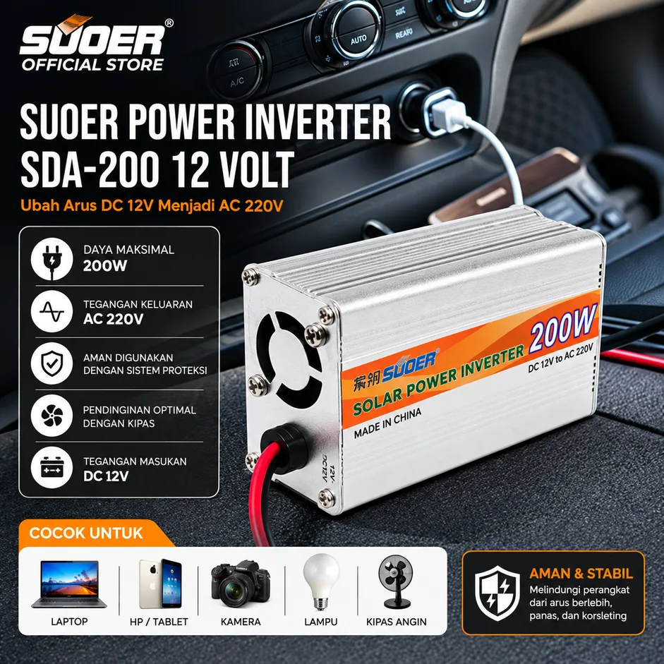 SUOER Power Inverter SDA-200 12 Volt