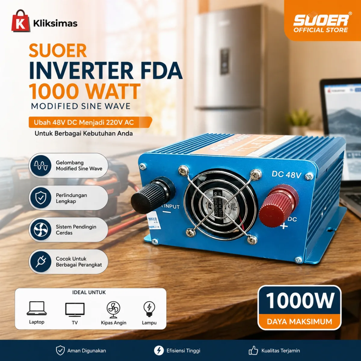 SUOER INVERTER FDA-1000 1000 WATT MODIFIED SINE WAVE