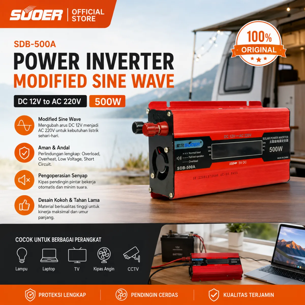 SUOER Inverter SDB-500W Modified Sine Wave 12V 500 Watt