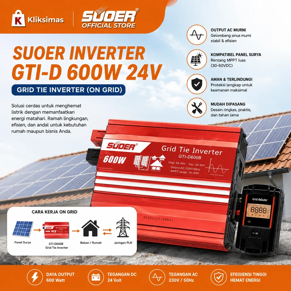SUOER INVERTER GTI-D 600 WATT 24 VOLT (ON GRID)