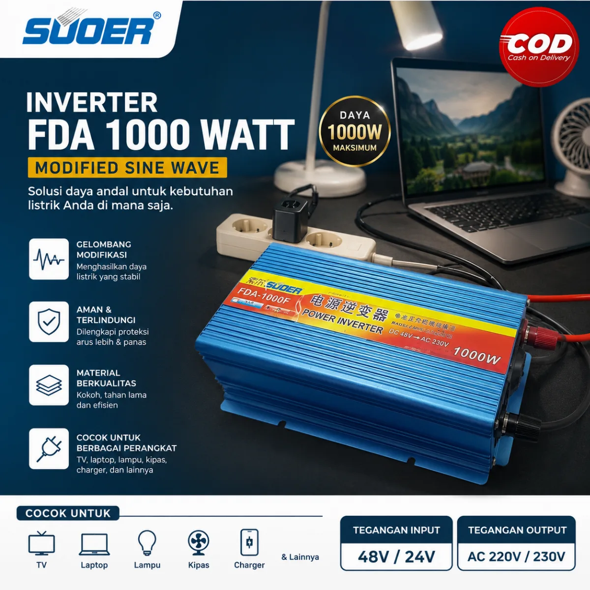 SUOER INVERTER FDA 1000 WATT MODIFIED SINE WAVE