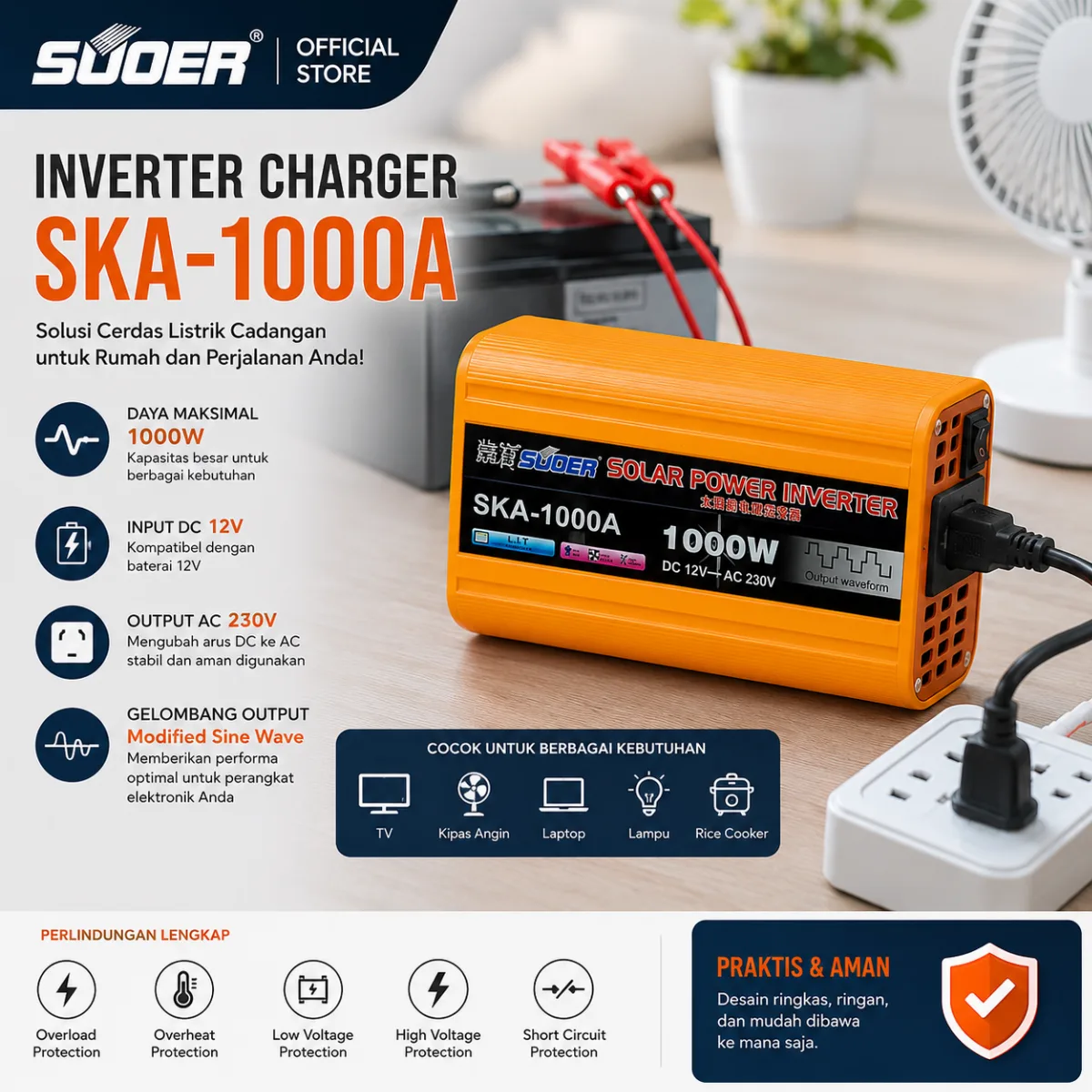 SUOER INVERTER CHARGER SKA 1000A 12V ke 220V
