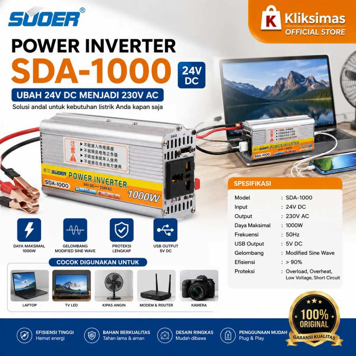 SUOER INVERTER SDA-1000B 24V 1000W